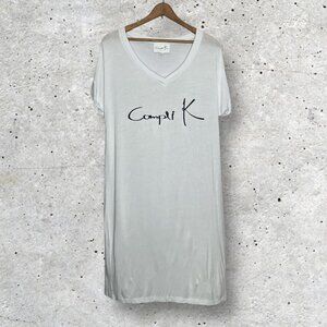 Compli K One Size O/S White V-Neck Logo‎ Soft Knit T-Shirt Love Pullover Dress